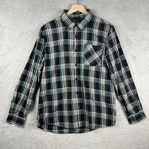 Oakley Men's Shirt Size M Black Blue Plaid Long Sleeve Button-Up Pocket